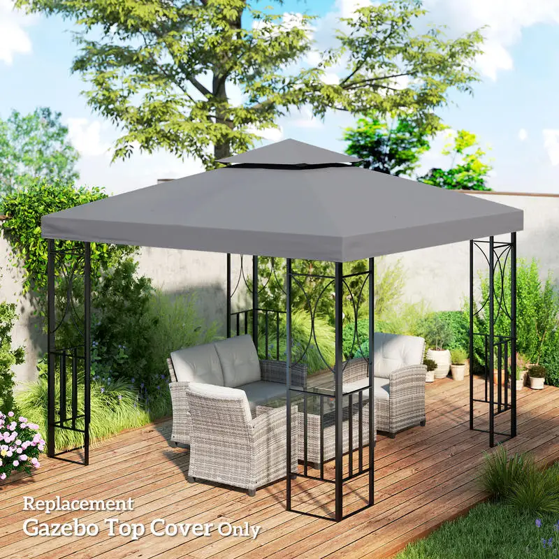 Outsunny Gazebo Replacement Canopy for Model 01 -0153, 2-Tier Top Cover for 9.8' x 9.8' Gazebo, Charcoal (TOP ONLY)