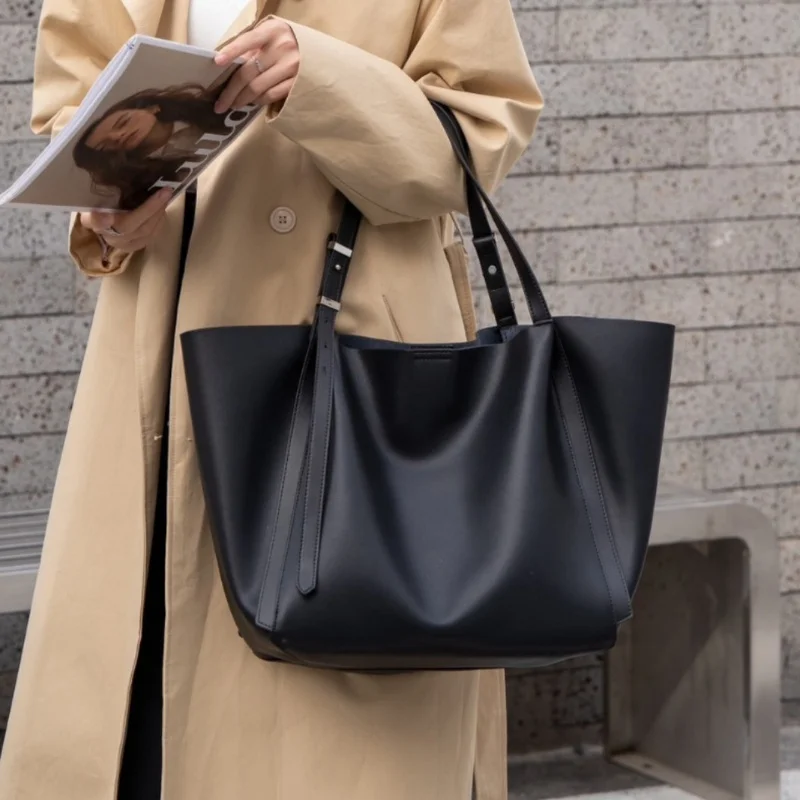 

Женская большая сумка в стиле ретро, новая легкая простая сумка на плечо из натуральной кожи, универсальные женские рабочие сумки для поездок на работу