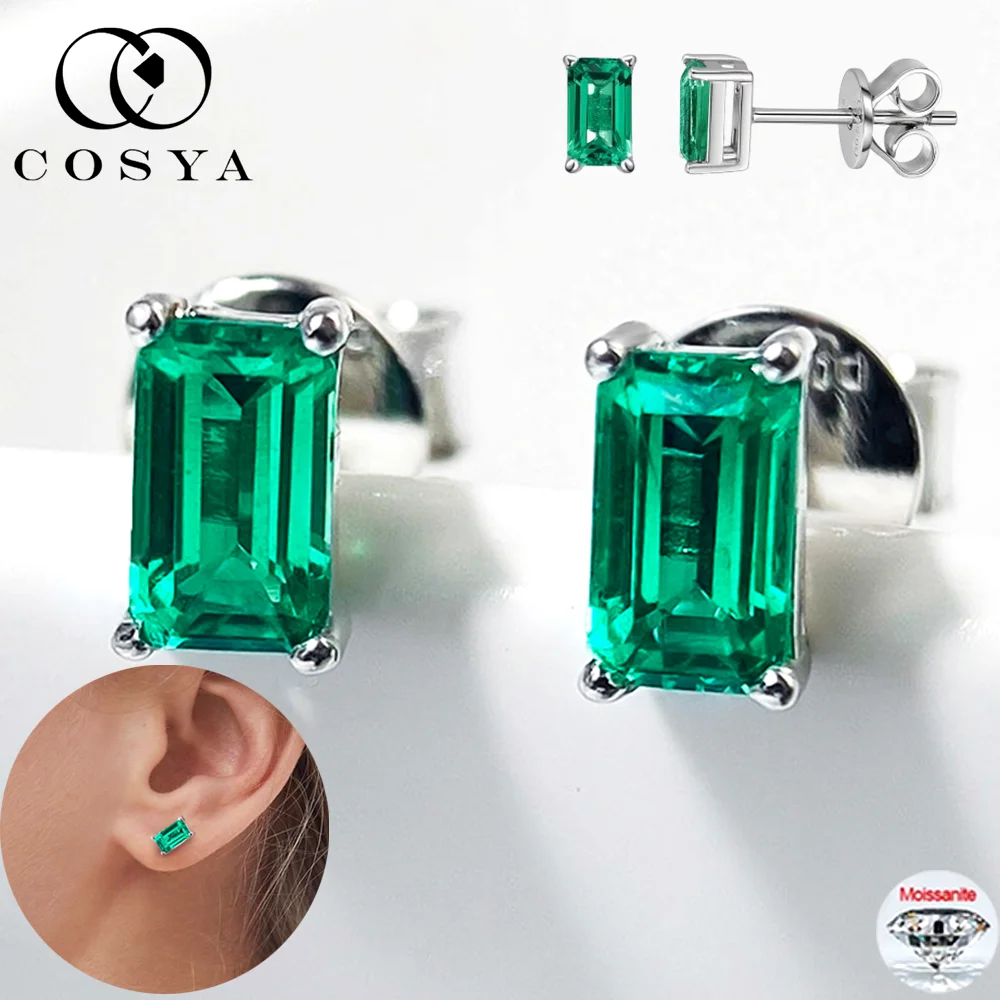 

Серьги-гвоздики COSYA 3*5 мм с выращенными в лаборатории колумбийскими изумрудами, 100% серебро S925, прямоугольные, с муассанитом, для вечеринок, изысканные ювелирные украшения для женщин