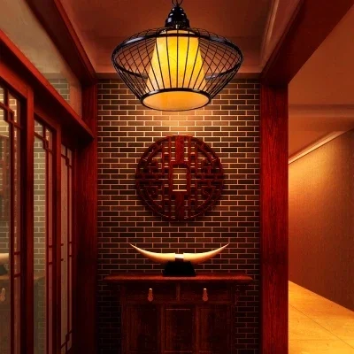 Chinese Iron Restaurant Bar Bar retro modern minimalist restaurant decorative works of creative personality Birdcage Chandelie