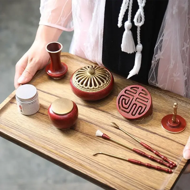 Chinese Red Burnt Blue Pure Copper Incense Tools Set Seal Striking Seal Burner Incense Powder Mould Incense Making Tools