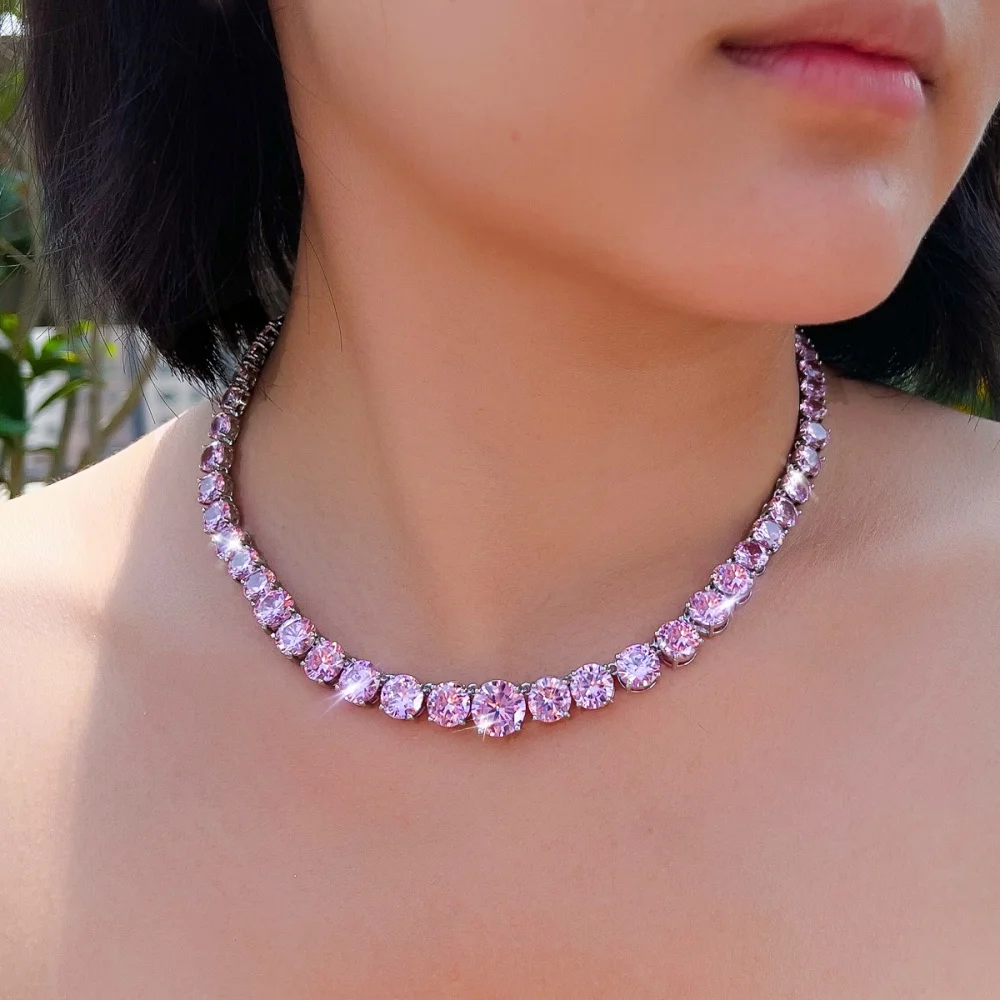 CWWZircons Rundschliff CZ Tennis-Halskette, Iced Out Einreihige Bunte Kettenhalskette für Männer und Frauen, HipHop-Schmuck Großhandel DZ0109 – Detail 3