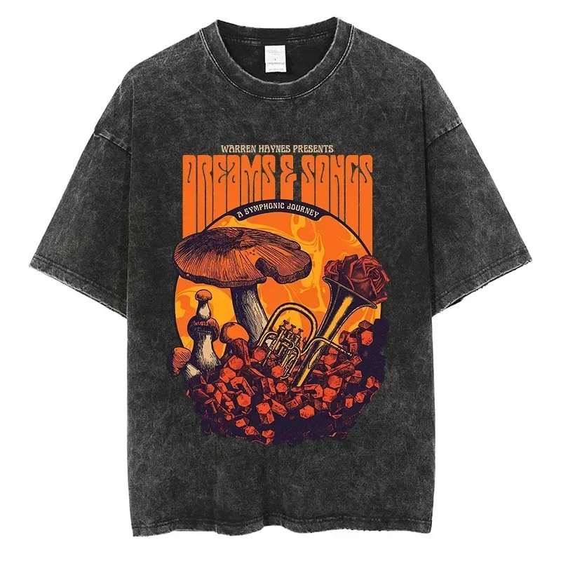 WARREN HAYNES PRESENTS Mushroom Graphic Print T Shirt Y2k Harajuku Fashion Men Women T-shirt Cotton Vintage Oversized Black Tees