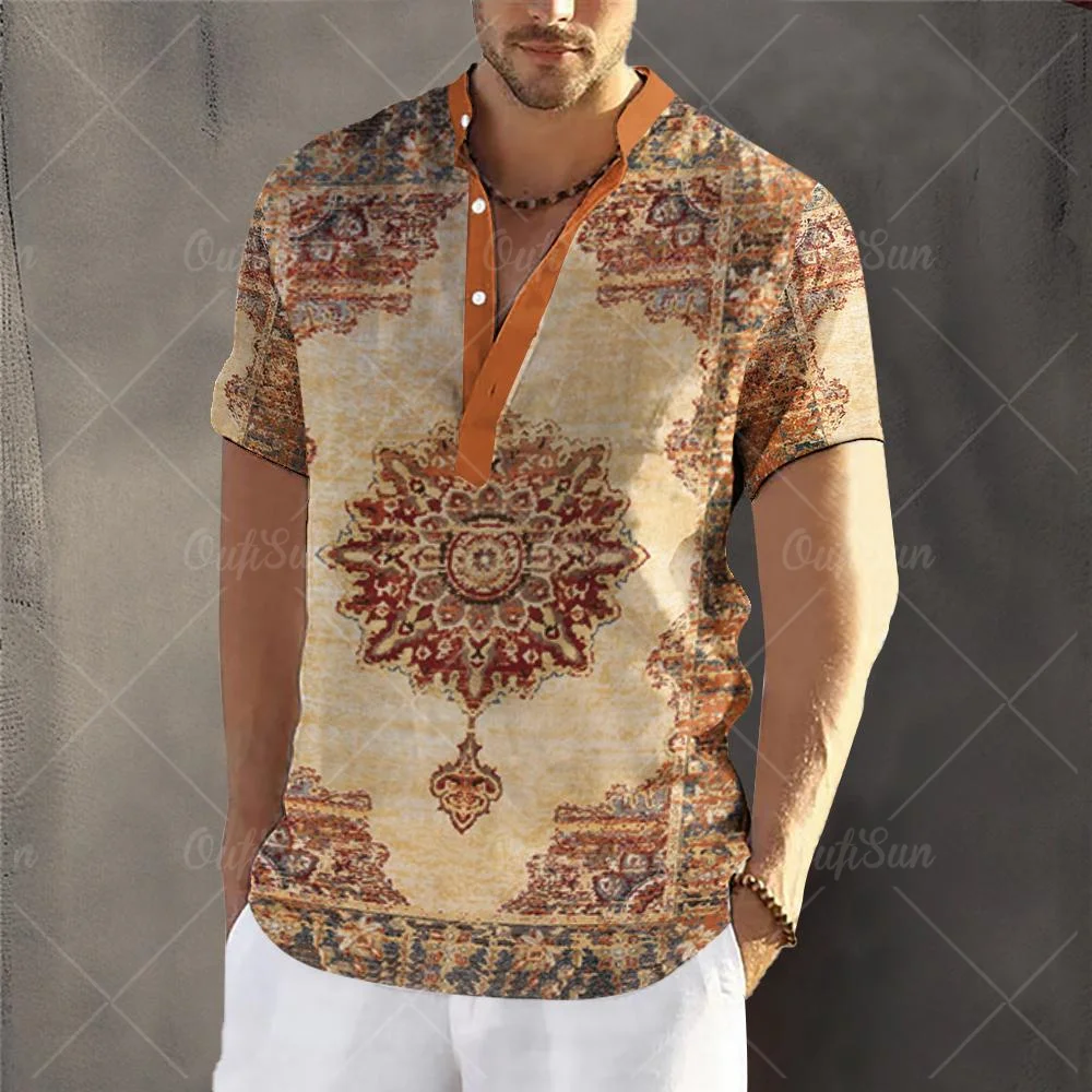 Camisetas de lujo para hombre, camisa hawaiana de manga corta, Top con estampado 3D, cárdigan de gran tamaño, ropa de calle Retro, Henley