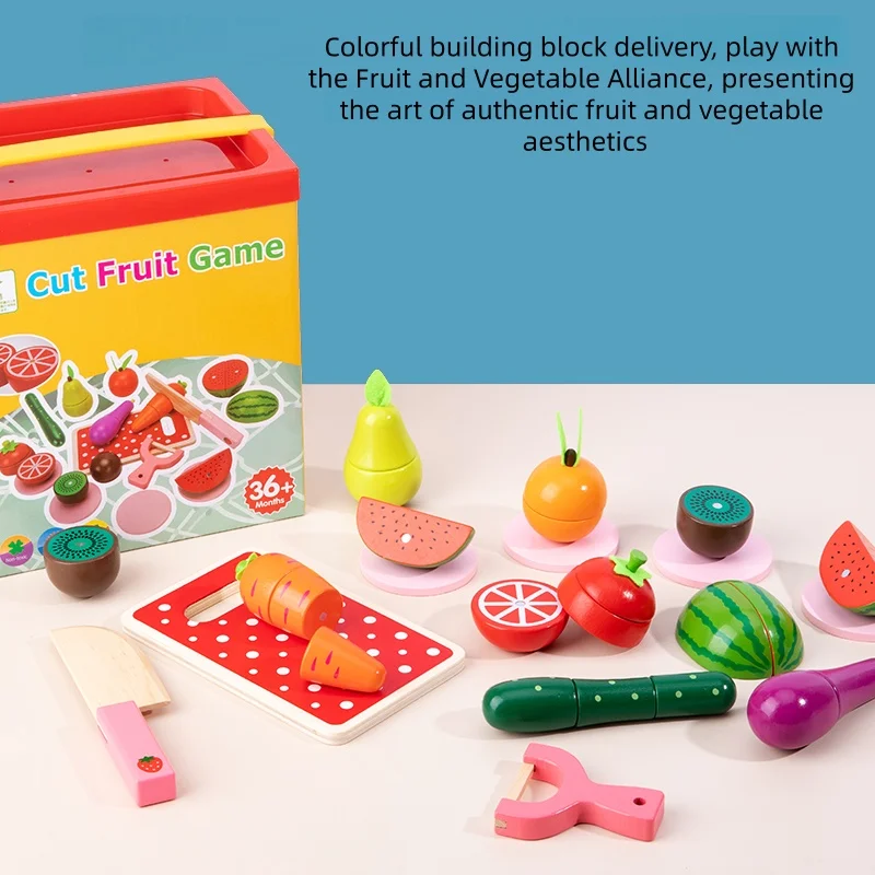 تتضمن مجموعة ألعاب قطع الفاكهة الخشبية مجموعة متنوعة من الفواكه والخضروات لتقطيع الأطفال سيكون لديهم مطبخ التظاهري #1