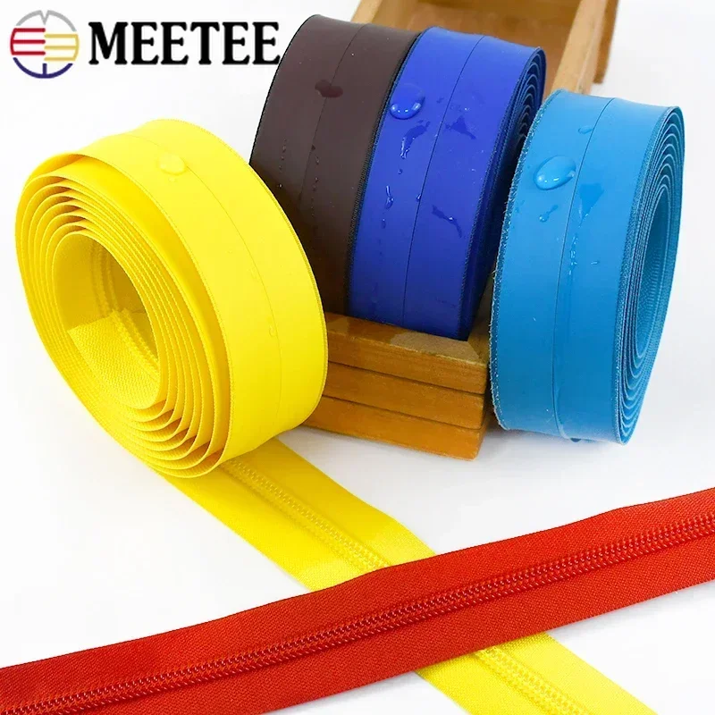 Meetee 1/2/3M 5# Nylon Zipper Tapes Waterproof Coil Plastic Zippers with Zip Sliders DIY Garment Bags Repair Sewing Accessories