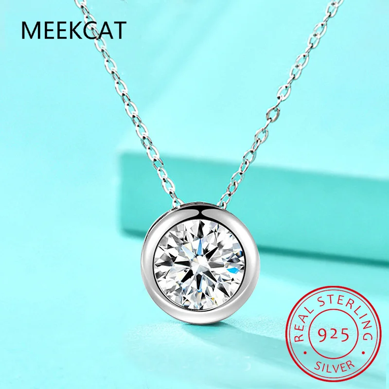 

6.5mm Round Bezel Moissanite Pendant Necklace For Women 925 Sterling Silver Clavicle Chain Necklace Jewelry Collare Mujer Choker