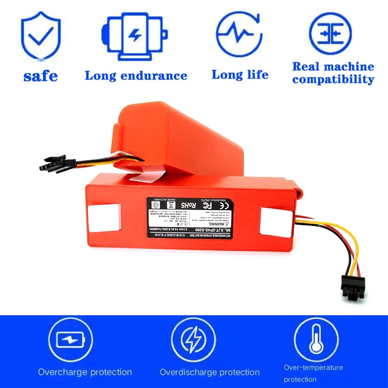 Original 14.4V BRR-2P4S-5200S Robotic Vacuum Cleaner Battery, For Xiaomi RoborockS50 S51 S55 1S S5 S60 S65 Battery