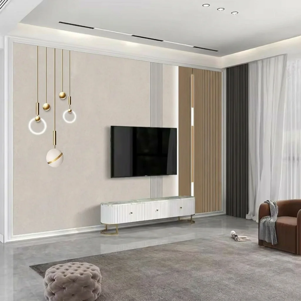 Modern light luxury geometric lines with metallic texture, background wall for living room and bedroom, self-adhesive material.