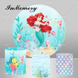 Under The Sea Little Mermaid Princess Ariel Round Backdrop Cover for Girl Baby Shower Birthday Party Background Cylinder Covers