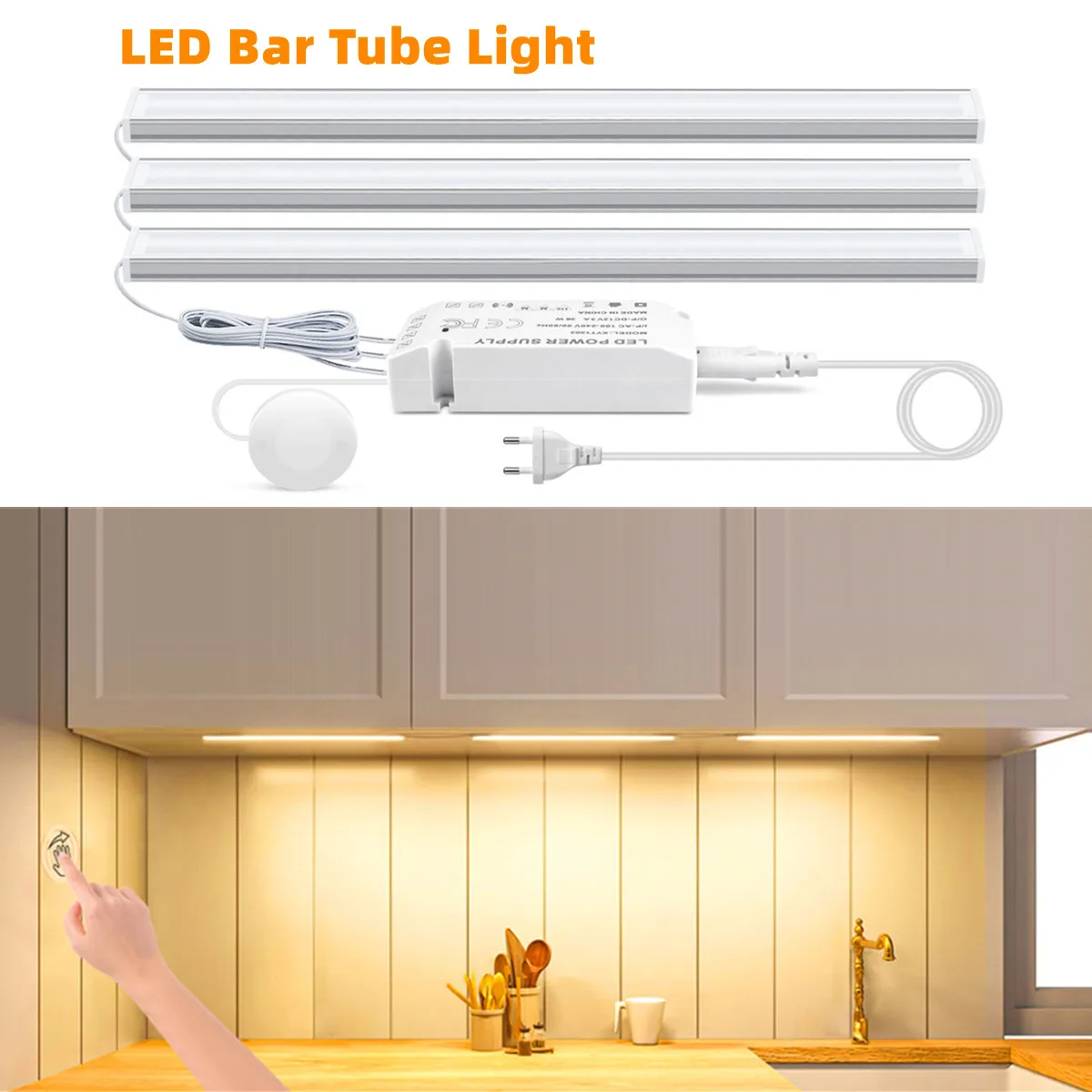 1-6pc Aluminum Bar Light Tube 12V Penetrable Wood Mirror Hand Scan Motion Sensor Switch Bathroom Kitchen LED Under Cabinet Light