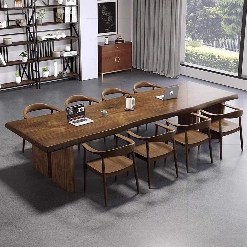Long table simple modern long solid wood negotiation table and chair combination