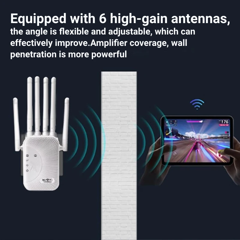 1200Mbps WiFi Repeater Dual Band Wireless Amplifier 2.4G 5GHz Network Long Range Signal Booster For Home Office Wi-Fi Repeater