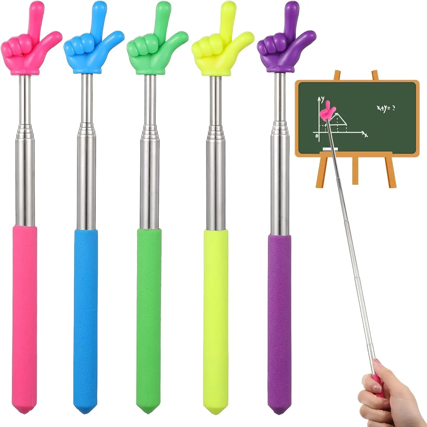 10PCS Telescopic Teachers Pointer Extendable Presentation Pointer Pen Little Cute Finger On Tip Metal Hand Retractable Pointer