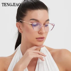 TENGJIAO Cat Eye Eyeglasses Women Computer Optical Spectacle Frame Anti-Blue Light Rays Transparent Glasses Female Clear Lens