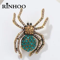 Rinhoo Classic Full Rhinestone Spider Brooches For Women Retro Creative Insect Lapel Buckle Pins Animal Badge Halloween Jewelry