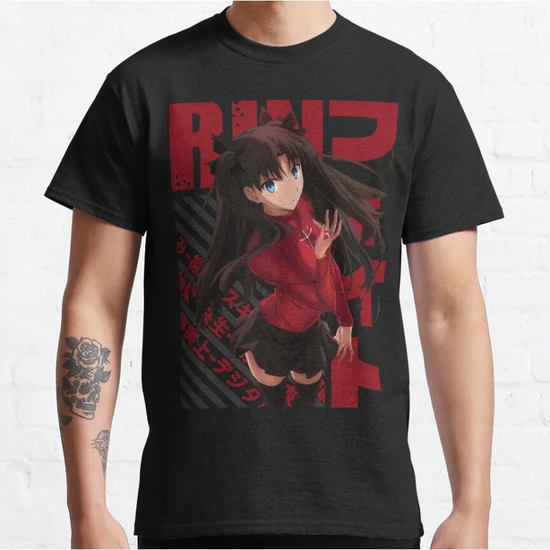 

Cute Anime Rin Toosaka kawaii video game Fate stay night Short-sleeve crewneck T-shirt for men large size Adult Tops S-6xl