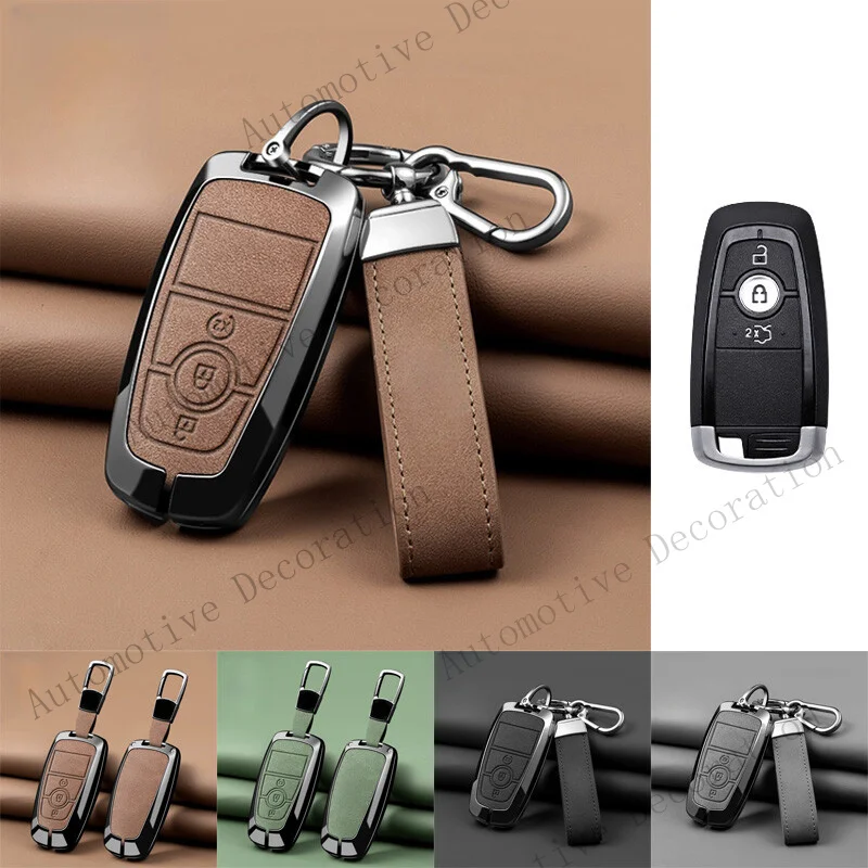 Z+ Zinc Alloy Leather Car Key Fob Case Cover For Ford Edge Fusion Explorer Mustang