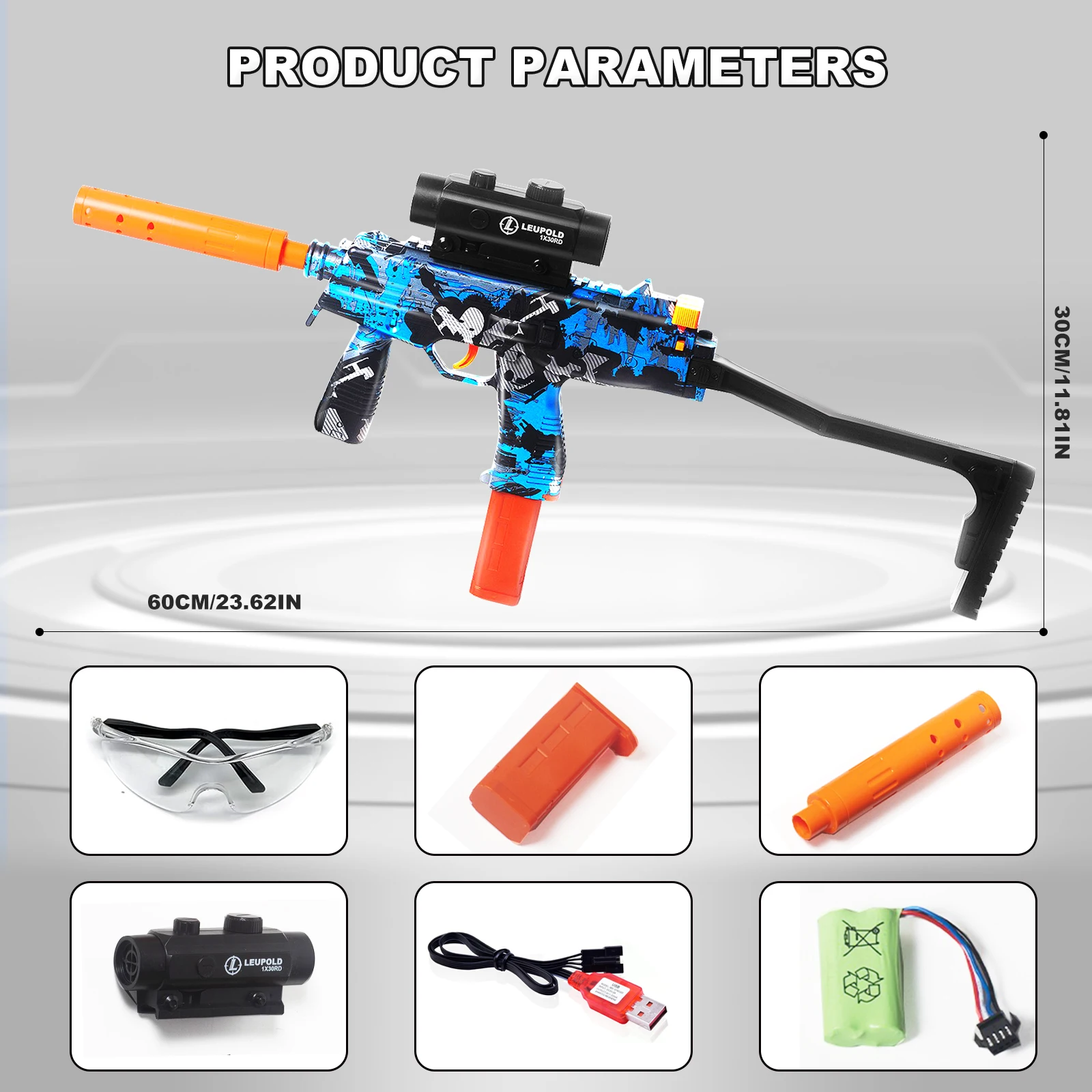 Gel Toy Gun Blaster Automatic, Electric Splatter Ball Toy Gun with Glasses, Fun Shooting Games(Without water bead)