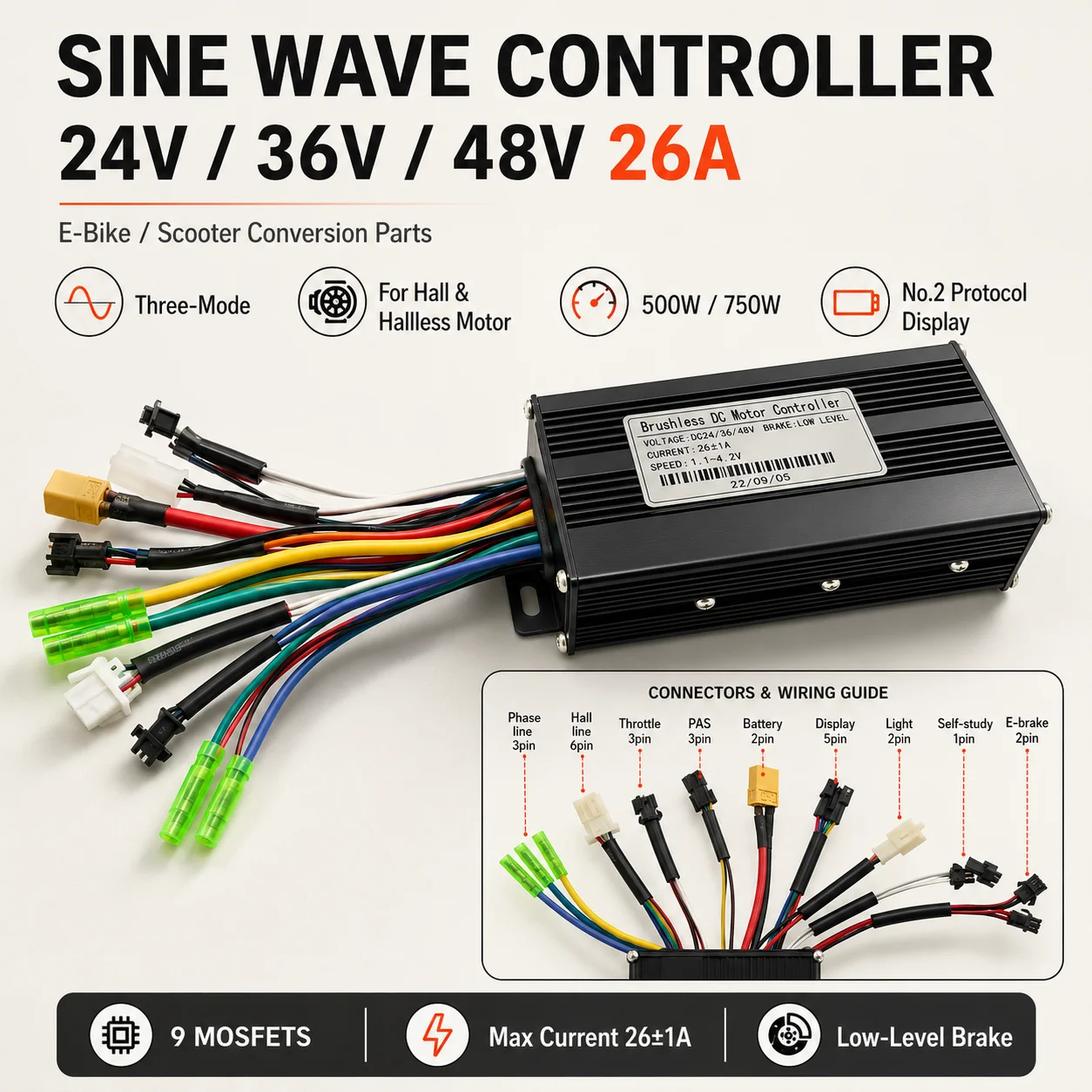 controller-motore-brushless-a-onda-sinusoidale-24v-36v-48v-26a-tre-modalita-parti-di-ricambio-per-conversione-e-bike-e-scooter