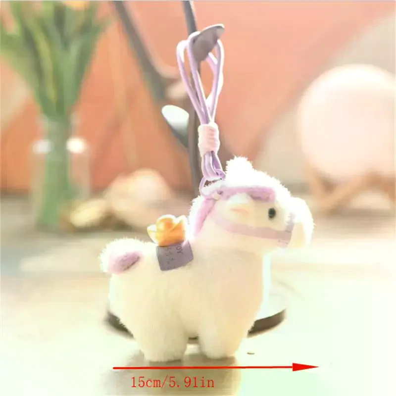 Bonito ano chinês do cavalo pônei boneca de pelúcia mascote brinquedo de pelúcia chaveiro pingente cordão saco pendurar charme ano novo lembrança presente