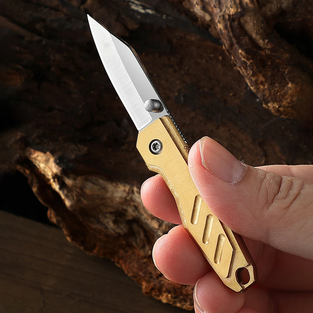 Brass Mini Folding Utility Knife Keychain Small Folding Pocket Knife For Men Package Envelope Opener Outdoor Tiny Pocketknife