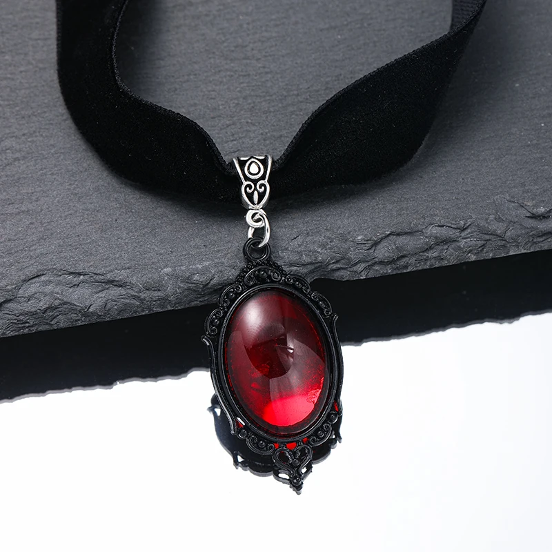 Gothic Witch Pagan Blood Red Pendant Chocker Necklace Women Vintage Black Velvet Necklace Personalised Jewellery Accessories