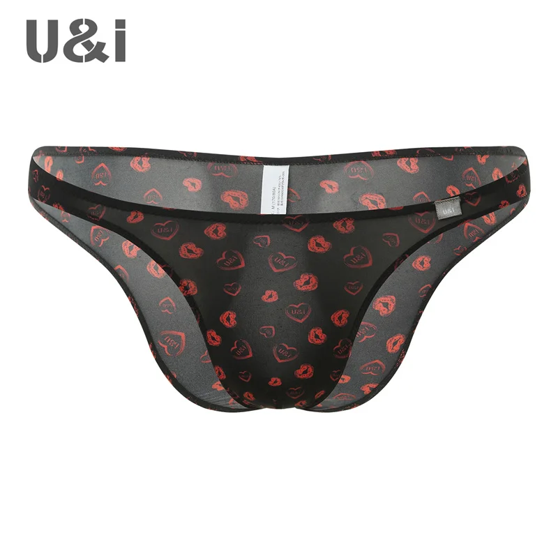 U&I briefs men's sexy personalized printed high-elastic thin nylon transparent one-piece seamless upward half-covering underwear