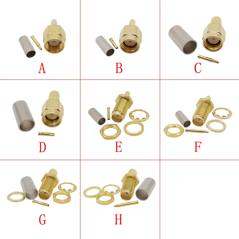 4Pcs SMA Connector SMA Male Female RP-SMA Plug Jack Soldering Crimping RF Coax Adapter For RG174 RG316 RG58 LMR200 Coaxial Cable