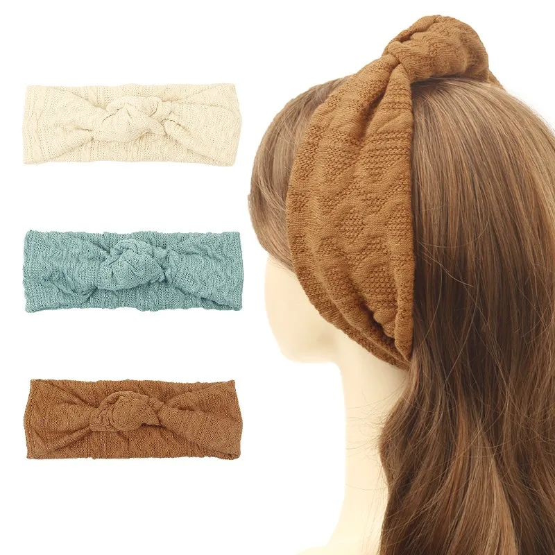 

Женская вязаная эластичная повязка на голову, однотонная эластичная лента для волос в полоску