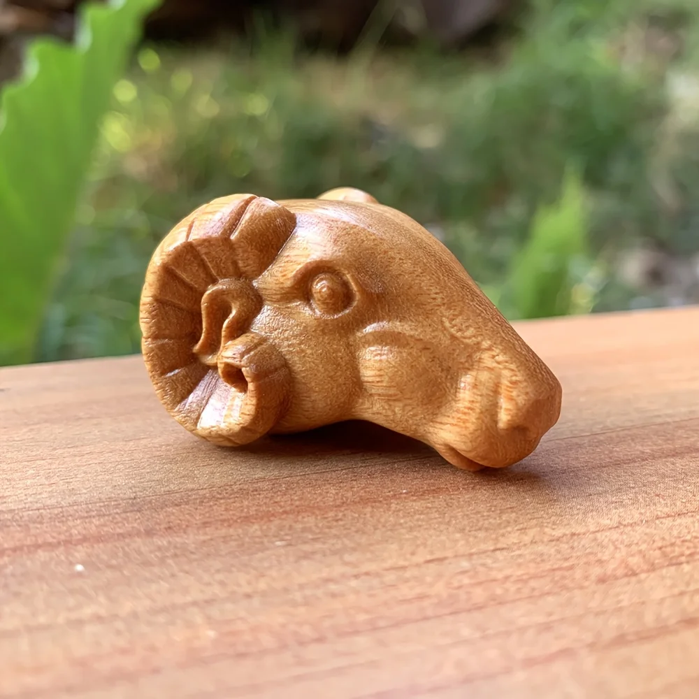 1.7 Inch Hand-Carved Wooden Creative Sheep Head Ornament Suitable for Handheld Home Decorations, Gifts, Crafts, and Office Desktop Decorations