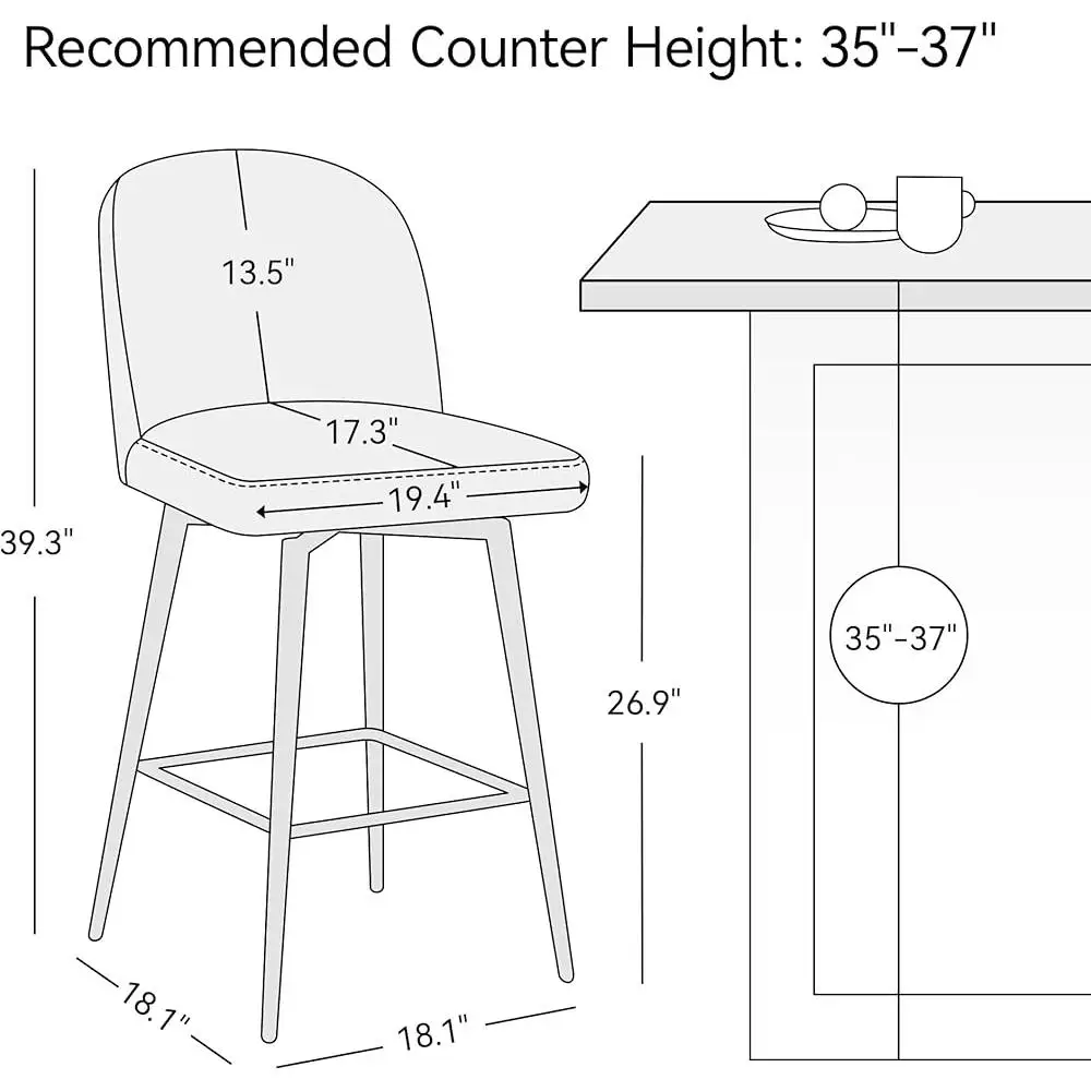 Counter Height Bar Stools Set of 3 Faux Leather Upholstered Swivel Stools with Back Kitchen Dining Area