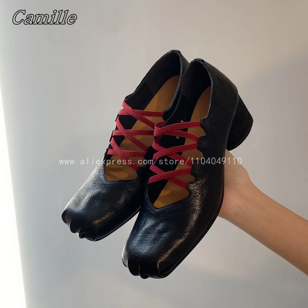 

Mixed Color Sheepskin Sole Round Heel Garce Pumps Autumn New All-Match Ballet Style Shoes Square Toe Pleated Elastic Band Shoes