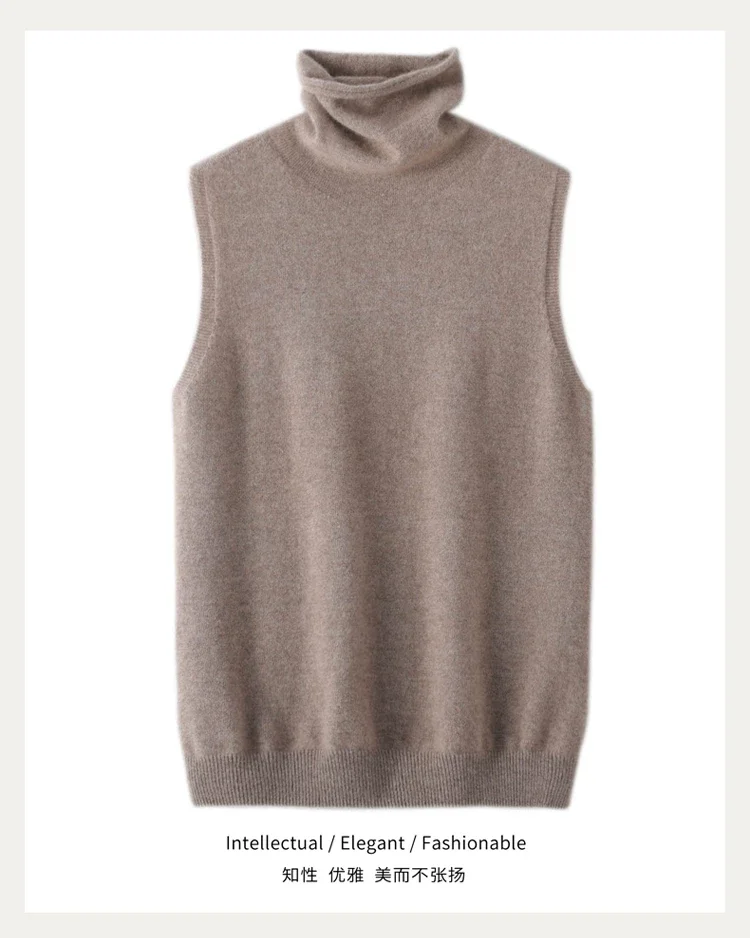 Women Turtleneck Sleeveless Sweater Vest 100% Meirno Wool Knitwear Autumn Winter Pullover Cozy Tank Top Basic Clothing Waistcoat