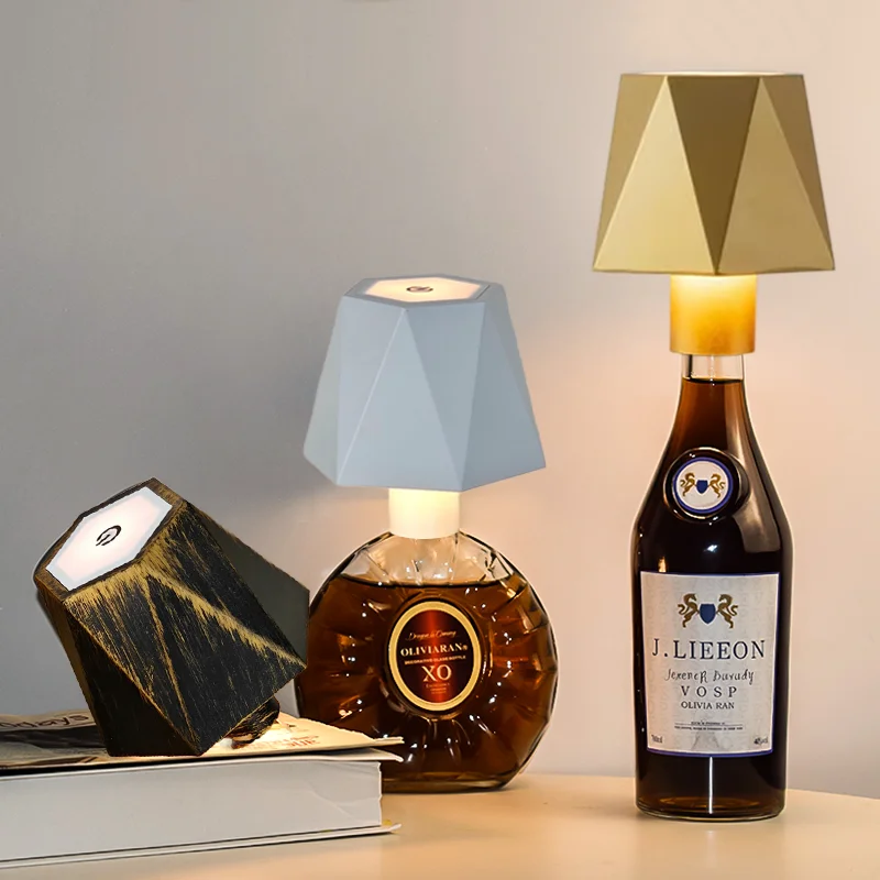 Wine Bottle LED Wireless Table Lamp 3-color Infinitely Dimmable USB Rechargeable Dining Table Lights Beverage Lamp Top touch