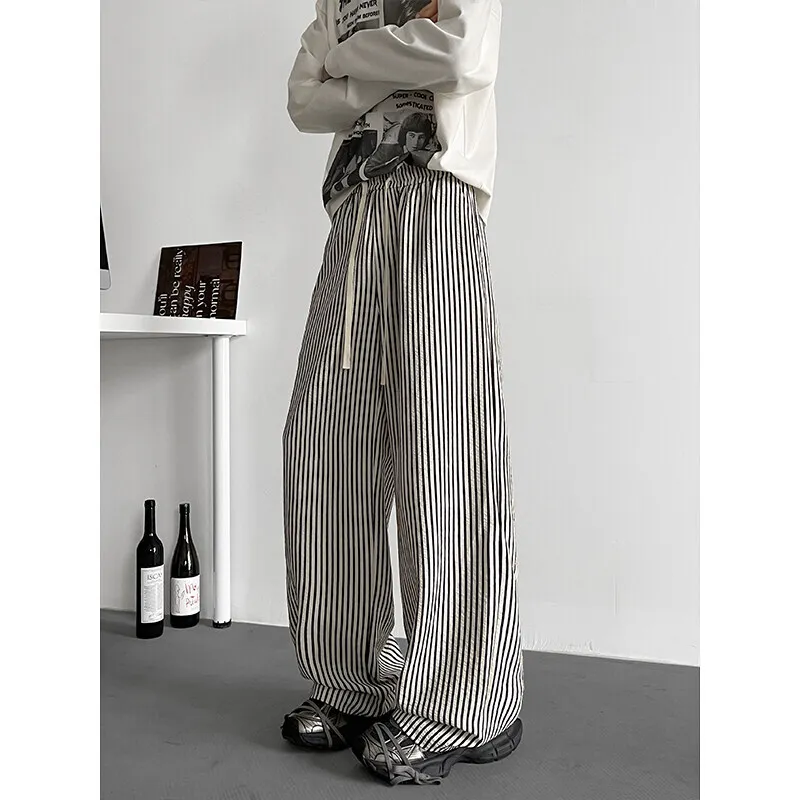Summer Casual Pants Men Oversized Retro Striped Pants Men Streetwear Korean Loose Wide Leg Pants Mens Trousers Plus Size 5XL