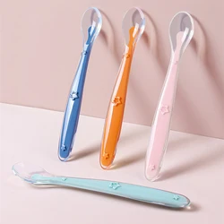 1PC Baby Feeding Spoon Soft Silicone Learning Spoon Kids Training Baby Spoon Temperature Sensing Feeder Tableware