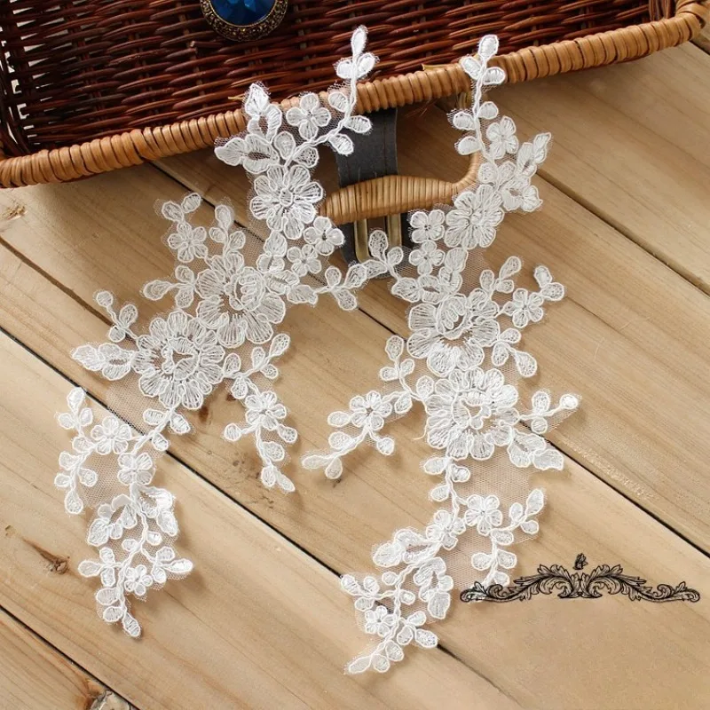 

10 Pairs Mirror Lace Applique Accessories DIY Headwear Wedding Dress White Embroidery Lace Fabric