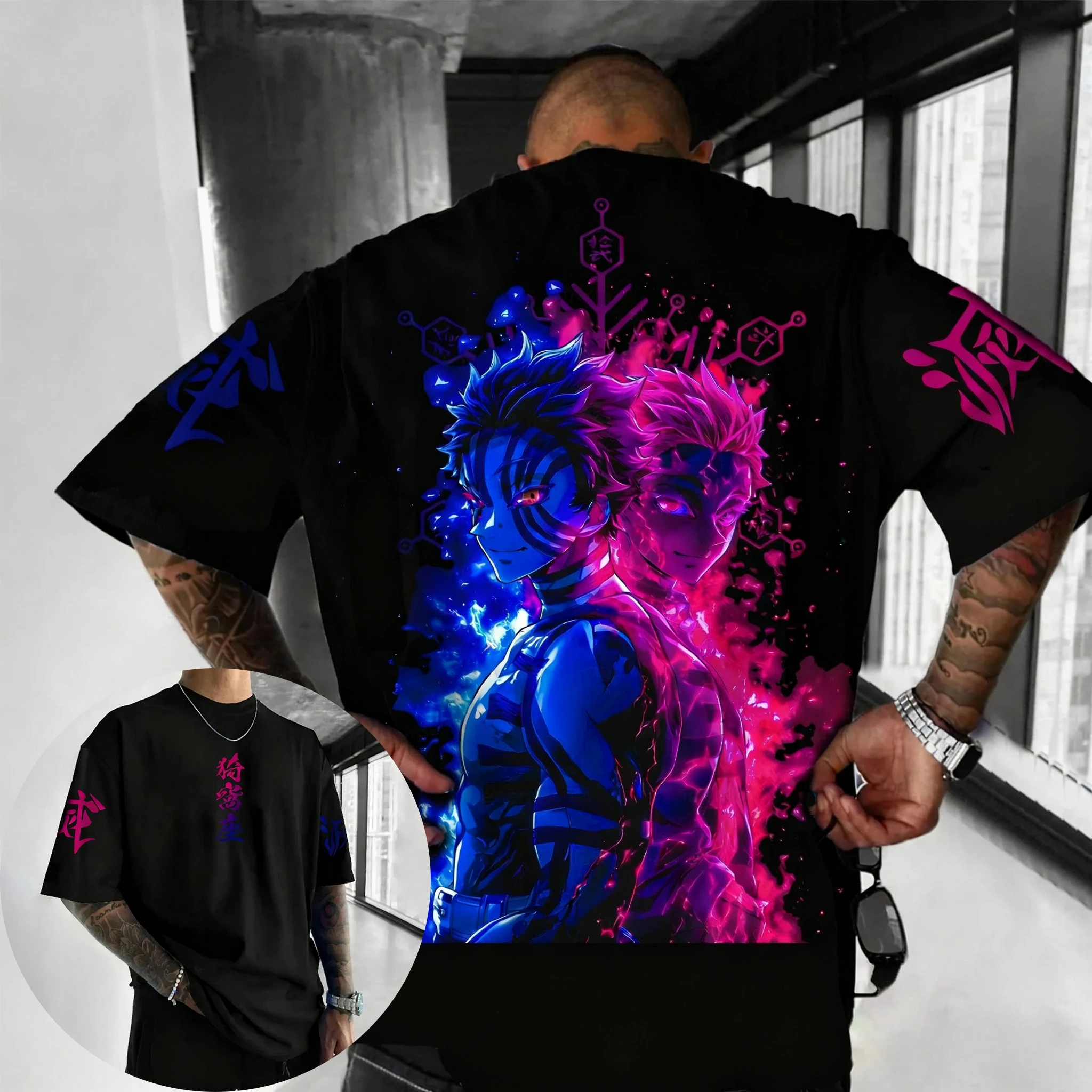 

Летняя футболка с принтом аниме Demon Slayer, 2026, мужская и женская новая уличная повседневная свободная универсальная футболка в стиле хип-хоп для родителей и детей