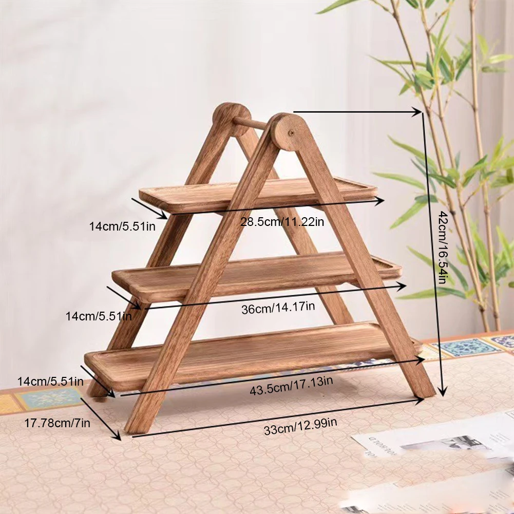 Wooden Serving Platter Rectangular Serving Stand Multi-Function Food Serving Rack Cupcake Tiered Tray for Home Kitchen