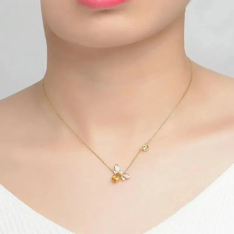 YISON Bee 925 Sterling Silver Women's Necklace Natural Citrine Gemstone Necklaces 14K Gold Plated Chain Pendant Jewelry Gift view 2