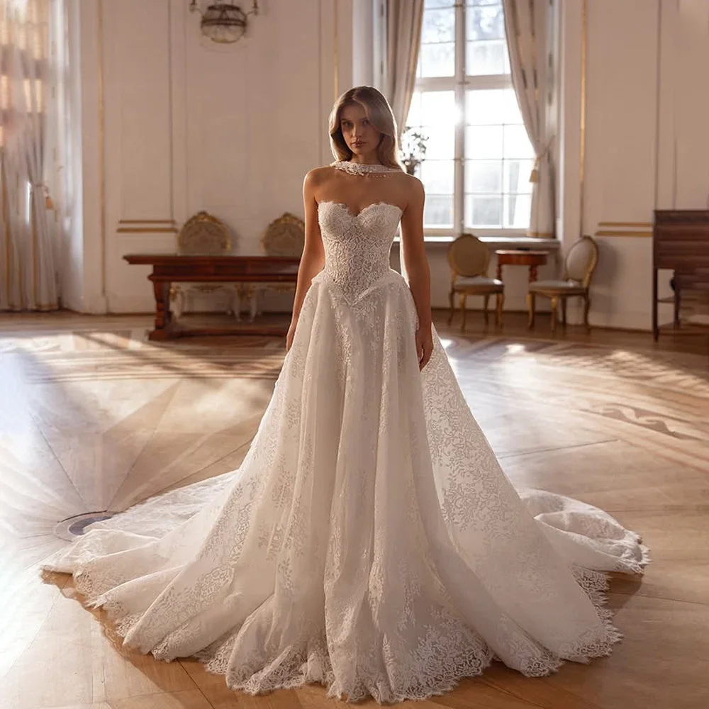 Sweetheart Lace Wedding Dress Sleeveless Bridal Gown Lace Up Backless Evening Dress For Wedding свадебное платье
