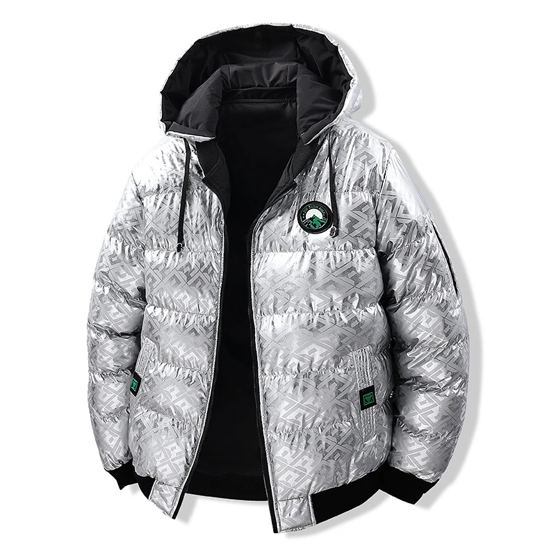 Men Thick Cotton Padded Clothes Autumn Winter Can Be Worn Both Sides Printed Warm Jackets Hooded Down Jackets Coat
