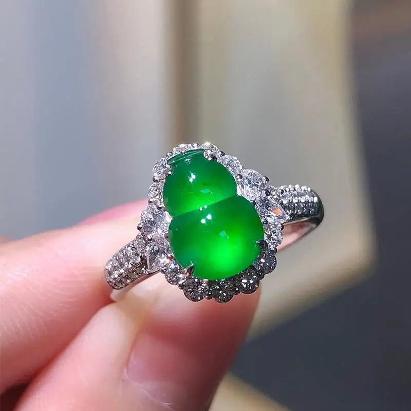 

Internet celebrity opening inlaid gourd ring female seed water good chalcedony emperor green adjustable glass seed