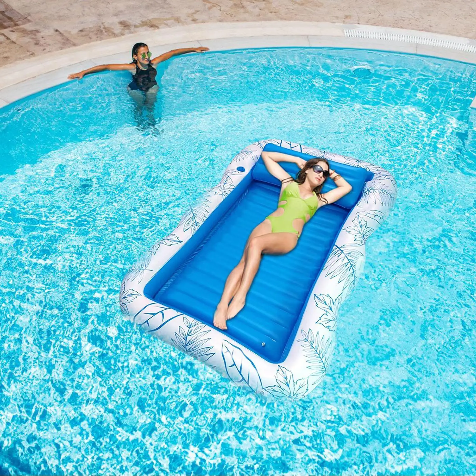 Piscina flutua inflável flutuante rede de água portátil jangada de piscina com suporte de copo para bronzeamento água jogar férias quintal viagem