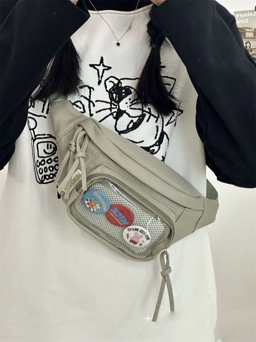 Japanese Kawaii Itabag Girls Transparent PVC Chest Bag For Women With Badges Display Plate Waist Bag Women Purses and Handbags