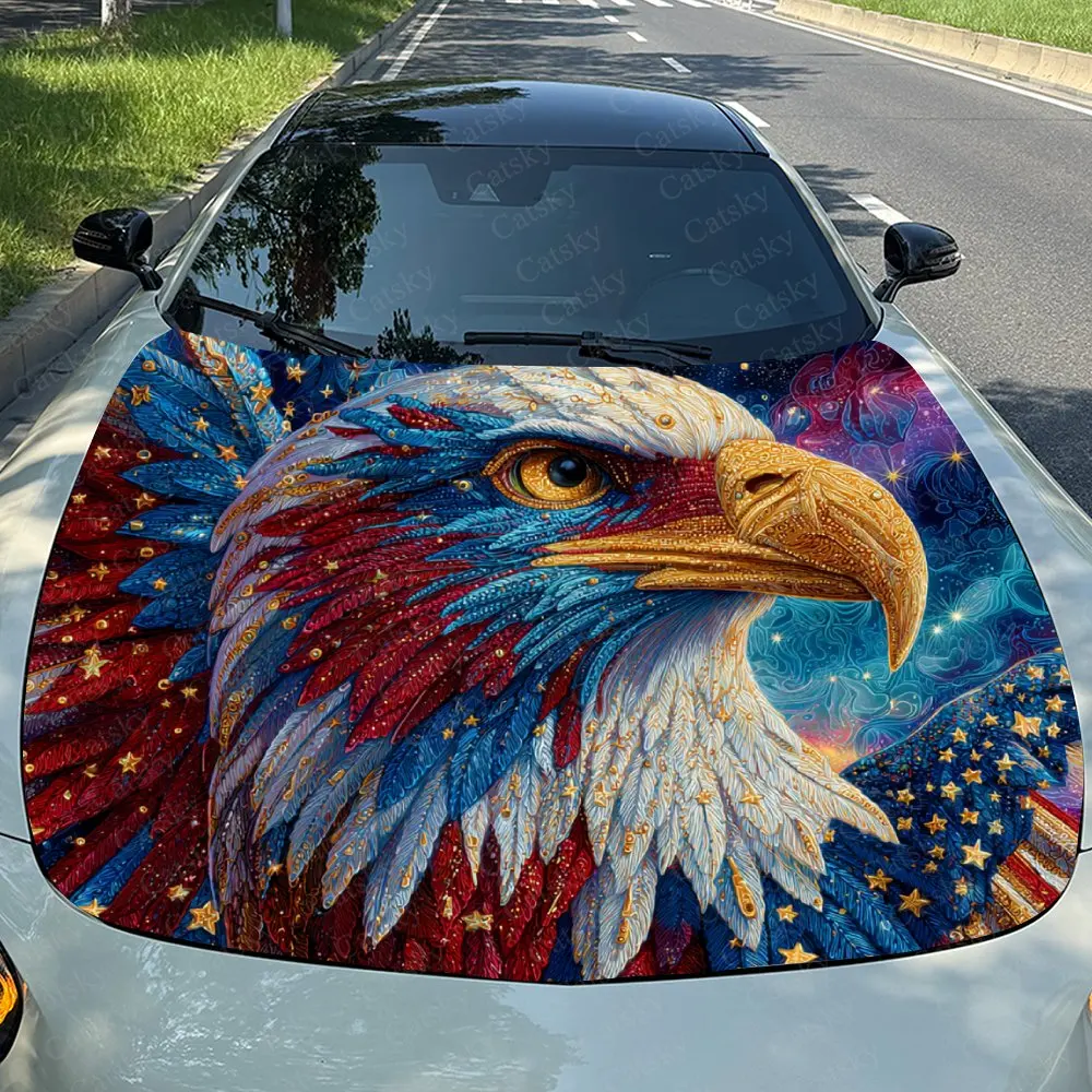 Star Spangled Banner Eagle Car Hood Sticker, Premium Vinyl Sticker For Automotive Exterior Customization, Durable PVC Vinyl Wrap