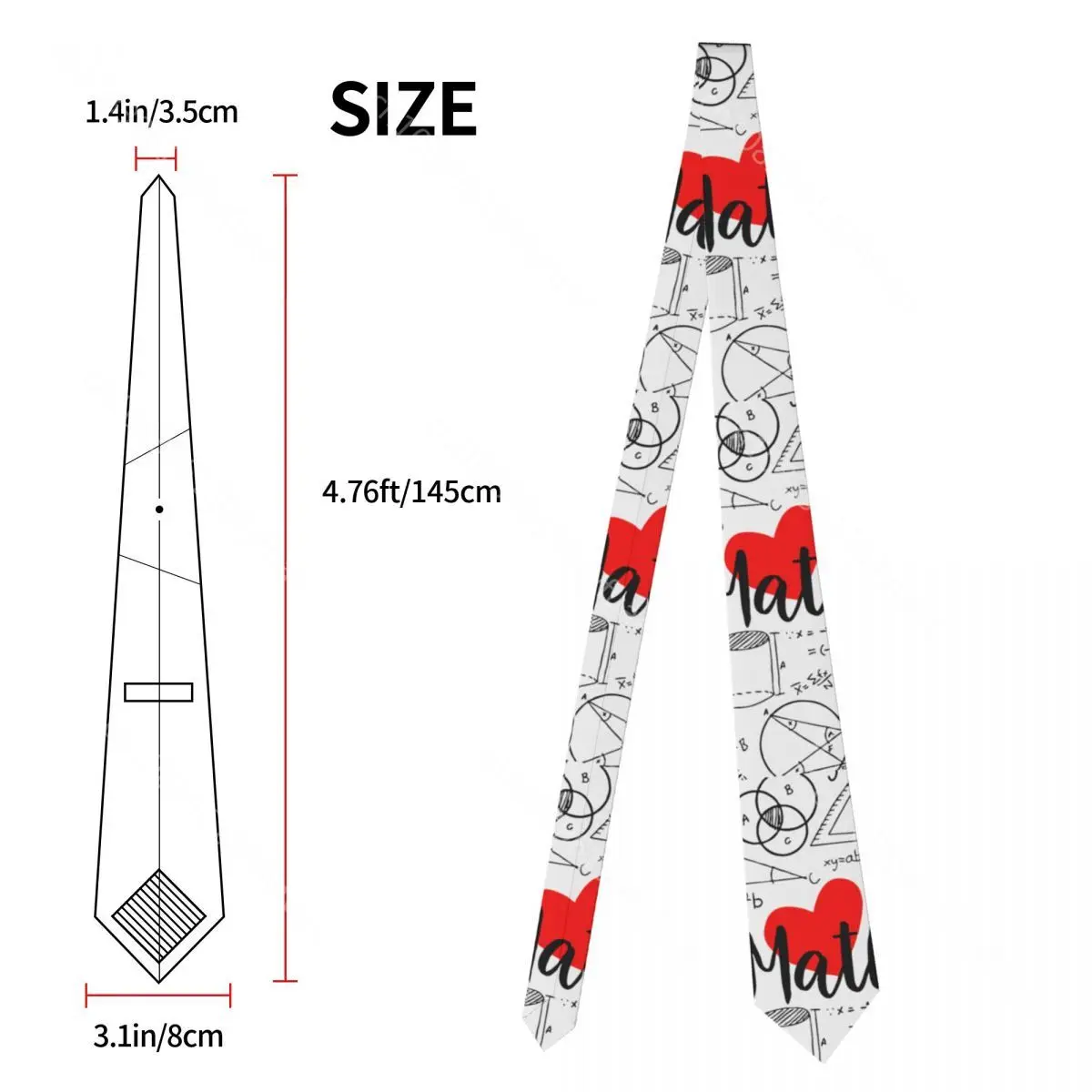 I Love Math Graph Unisex Necktie Casual Polyester 8 cm Classic Mathematics School Neck Ties for Mens Shirt Accessories