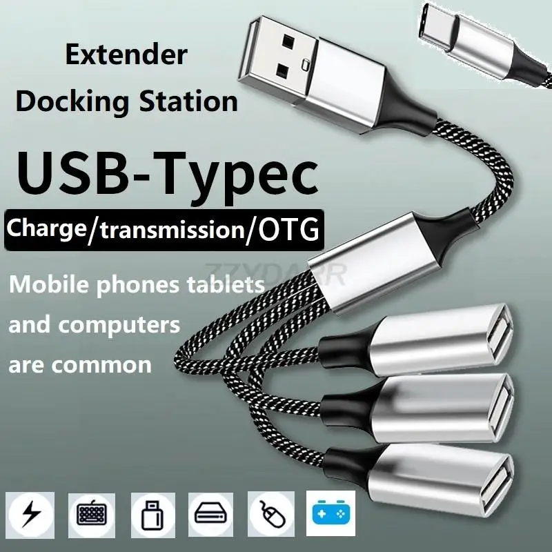 USB/Type C Splitter USB USB C Male to 3 USB Female Cable Adapter 1FT Thunderbolt 3 to 3 USB Hub OTG Cord Converter for iPad Air