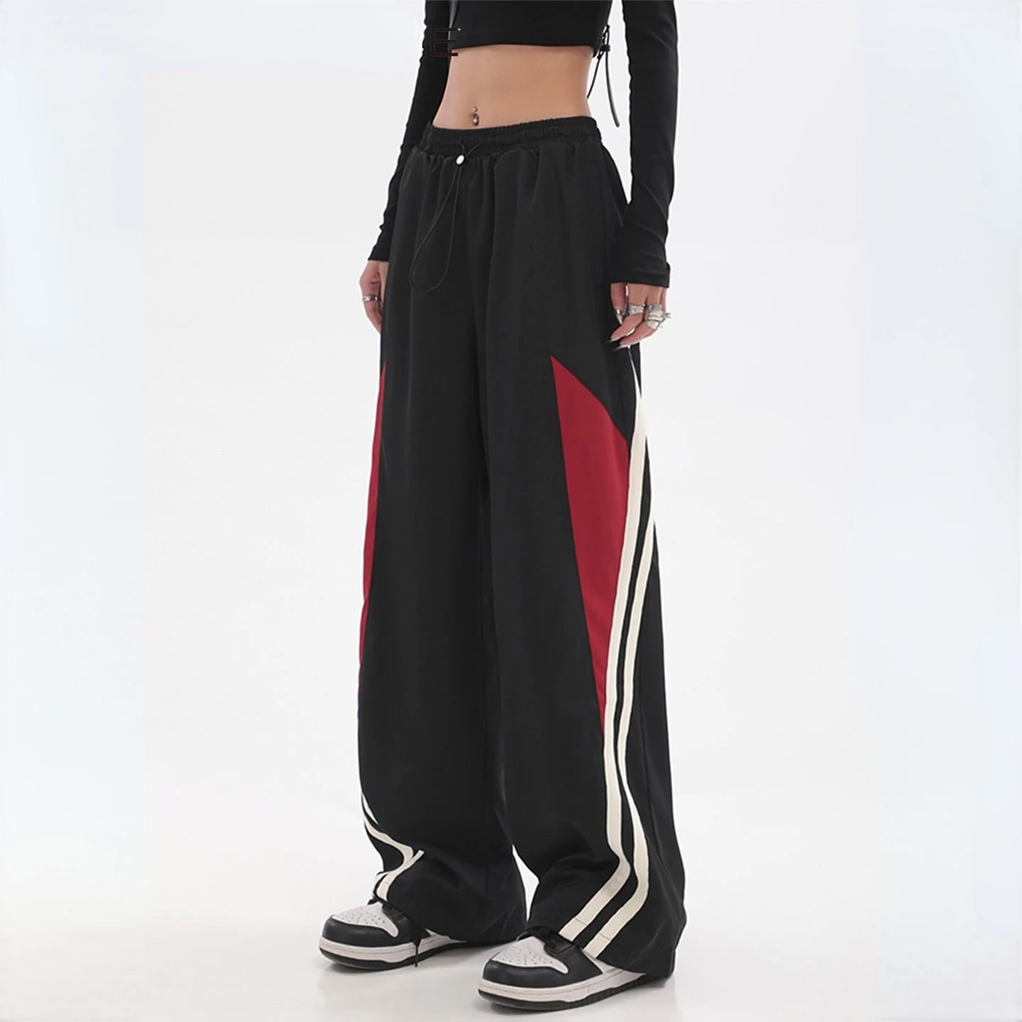 Vintage Harajuku Hip Hop Striped Jogging Sweatpants Women Contrast Color Elastic Waist Loose Streetwear Casual Sports Trousers